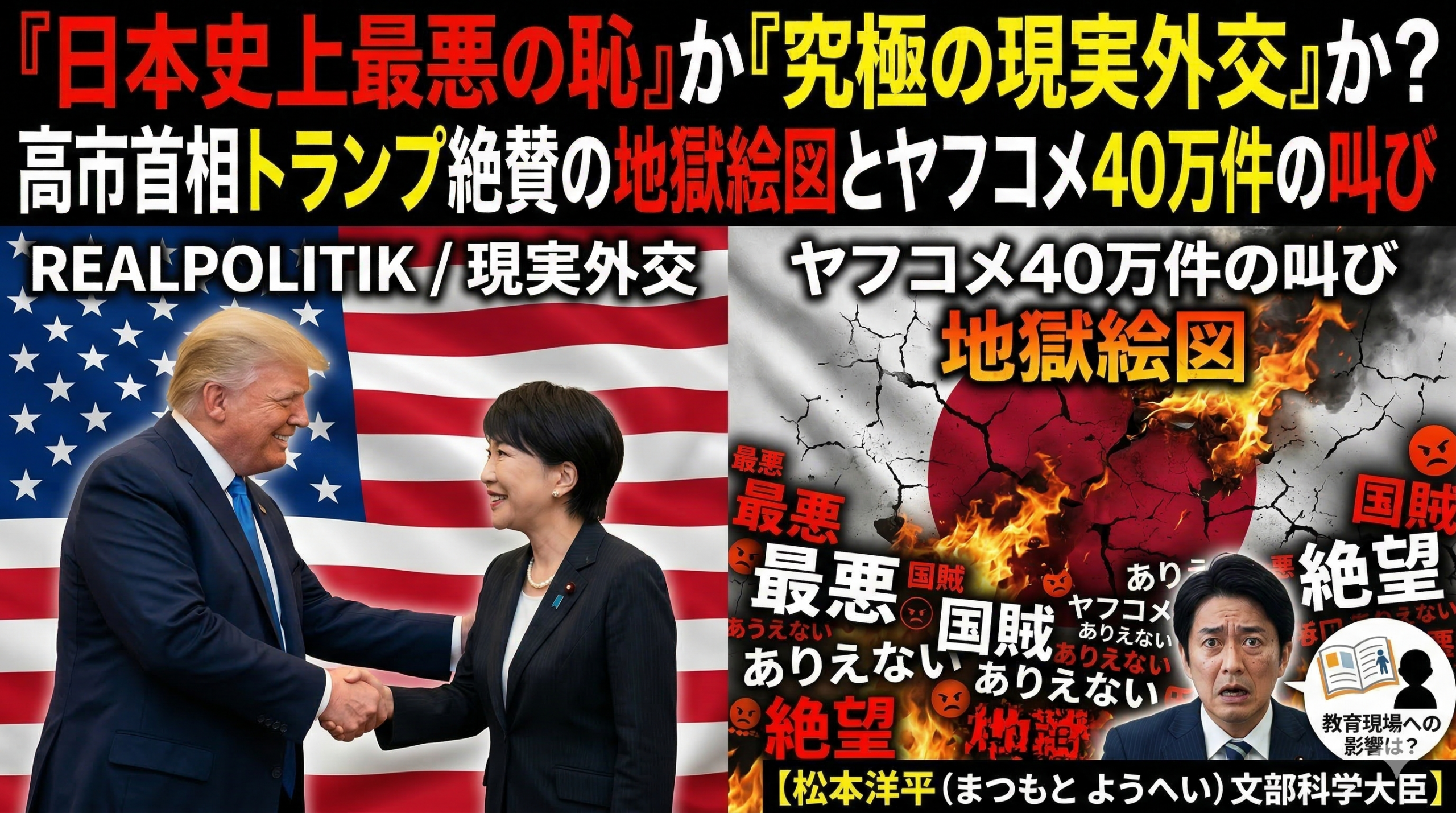 高市首相トランプ絶賛の地獄絵図とヤフコメ3万件の叫び、「日本史上最悪の恥」か「究極の現実外交」か？